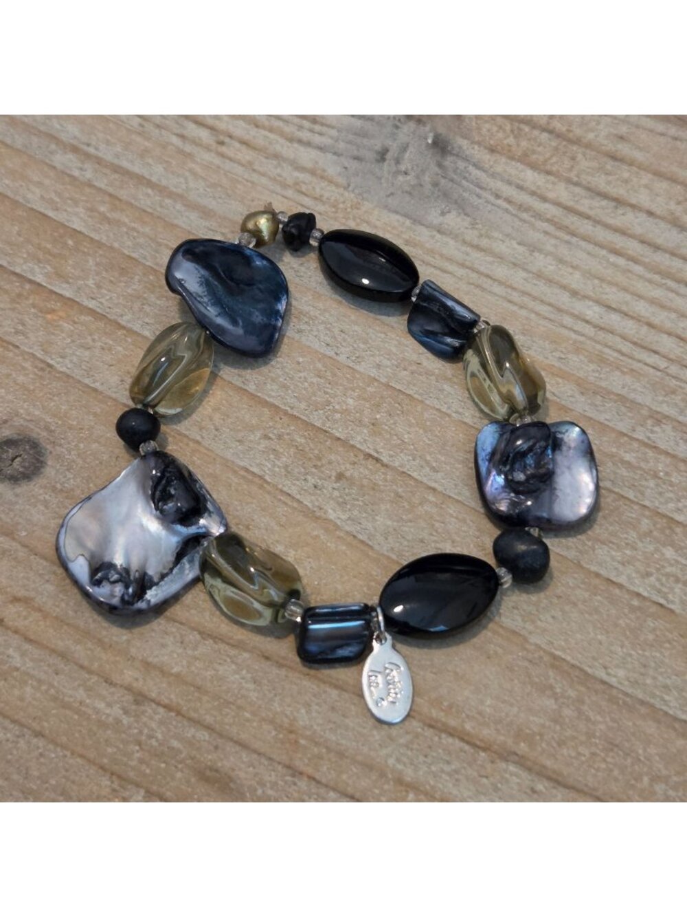 Cookie Lee Abalone Mother Of Pearl Beaded Stretch Bracelet